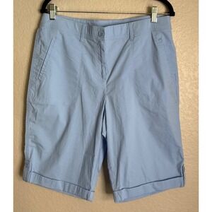 Chicos Womens 1.5 US 10 Light Blue Bermuda Shorts Cuffed Cotton Stretch Casual